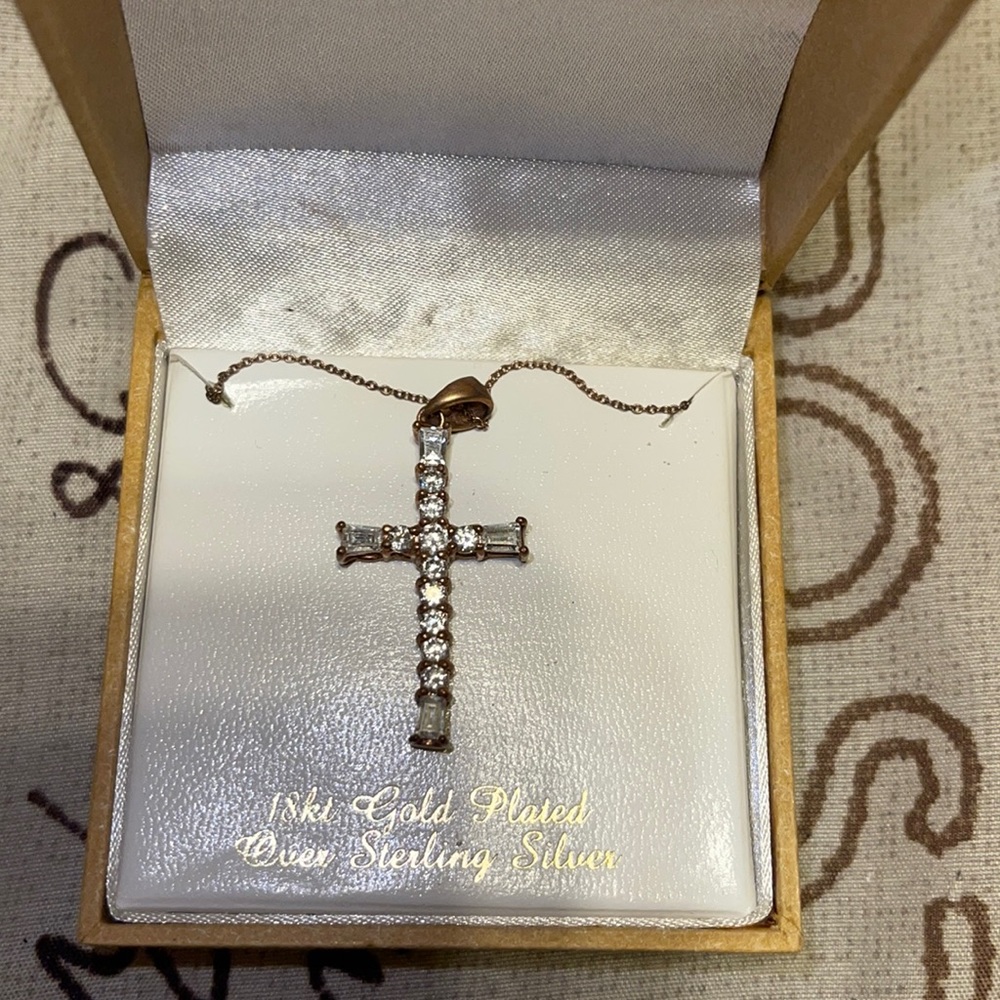18kt gold plated over sterling silver cross necklace